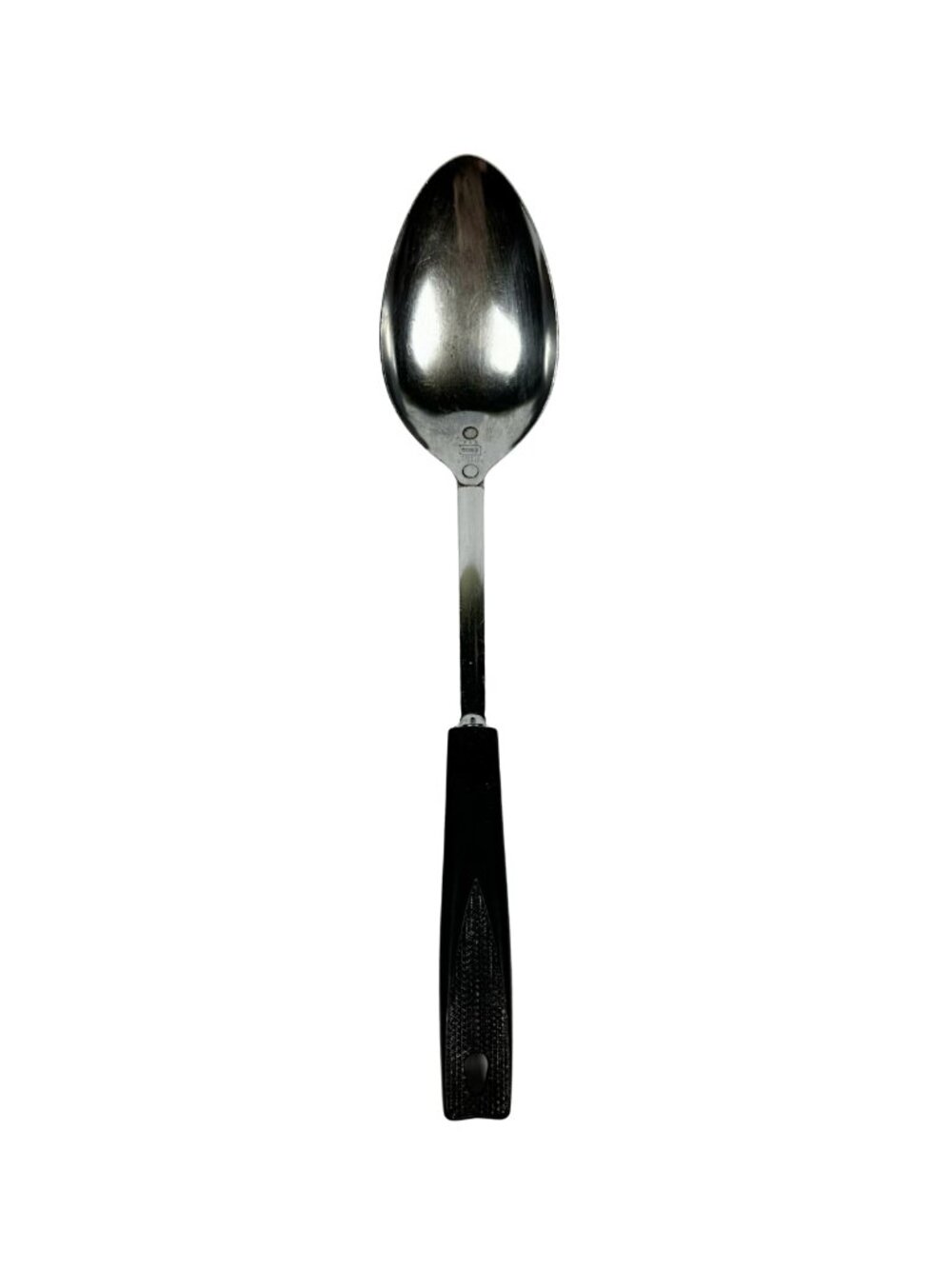 Vintage EKCO USA Stainless Steel Serving Spoon Black Plastic‎ Handle Utensil MCM